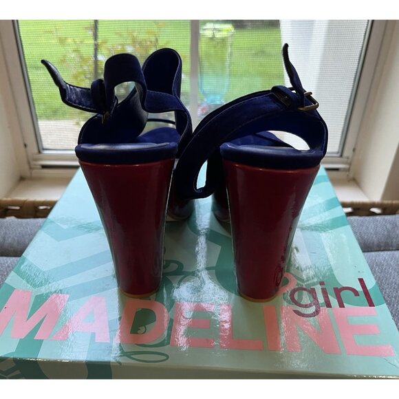 Madeline Girl WOMENS 7.5 Platform Twiggy Sandals Blue Velvet 70s Mod Retro Disco - Picture 11 of 16